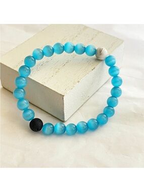 Hamoery Blue Cat Eye & Lava Stone Bracelet